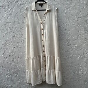 Helium London Linen Blend Tiered Button Front Sleeveless Midi Dress Women 2X